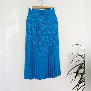 Vintage Silk Pleated Full Midi Skirt Quilted High Waist Glass Buttons Designer